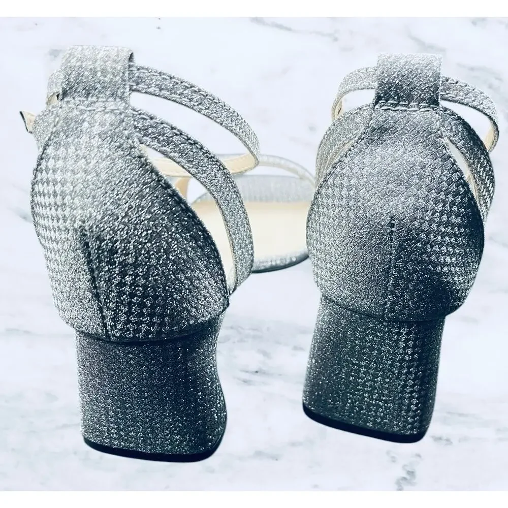 Benjamin Walk Lilibet Touch Ups Silver Heels 6.5 M Glitter Evening Shoes NWB